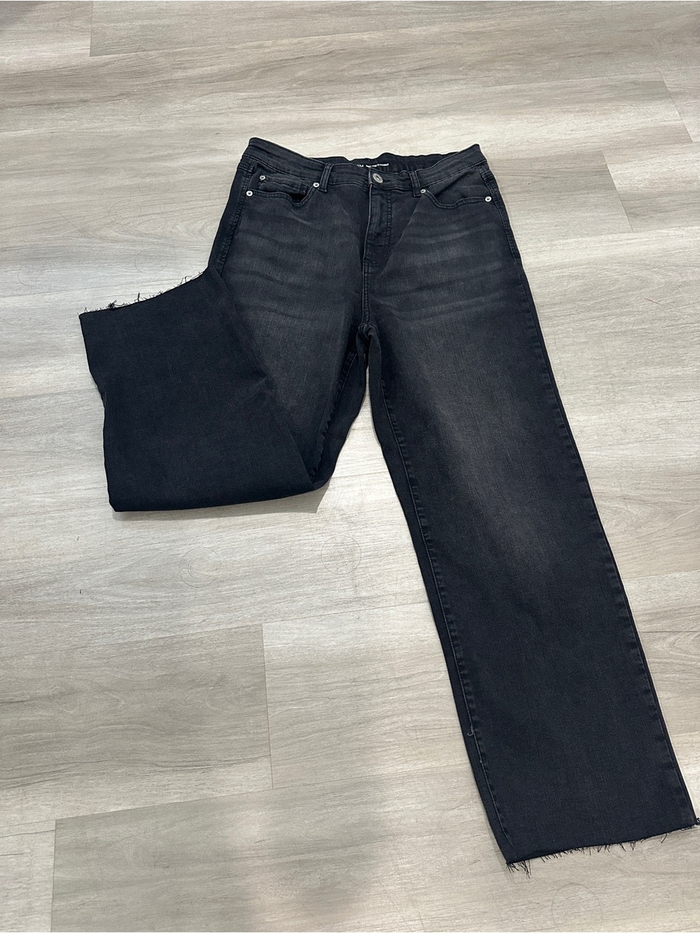 INC International Concepts Black Straight-Leg Jeans with Raw Hem